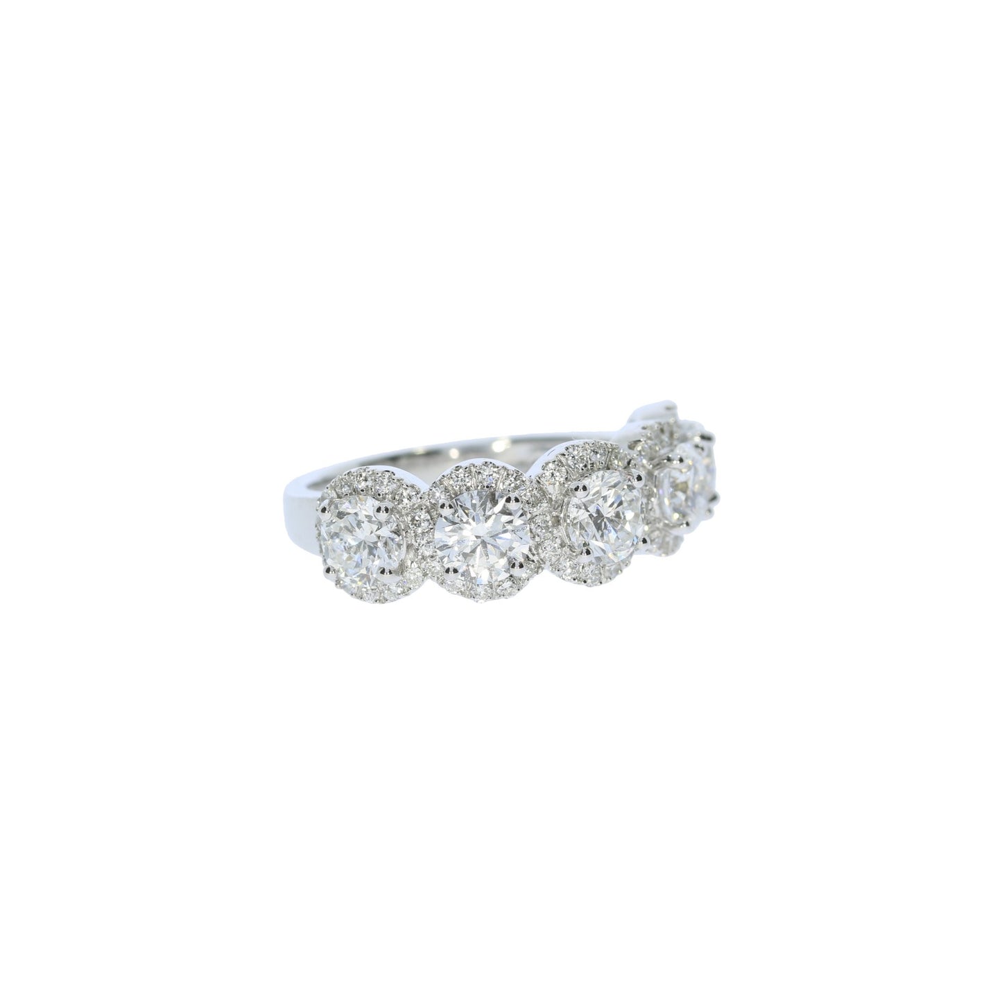 Green Rocks White Gold Five Labratory Grown Round Diamond Halo Band