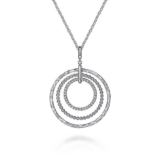 Gabriel & Co Sterling Silver Triple Row Circle Pendant Necklace with White Sapphires - Silver Necklace