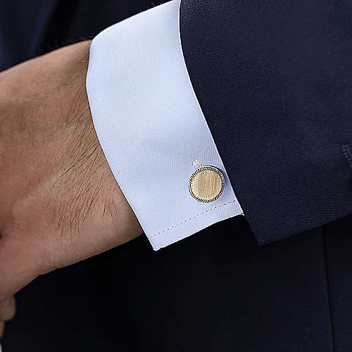 Gabriel & Co Yellow Gold Round Cufflinks with Twisted Rope Trim
