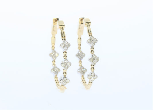 Ladies White and Yellow Gold Diamond Earrings - Diamond Earrings