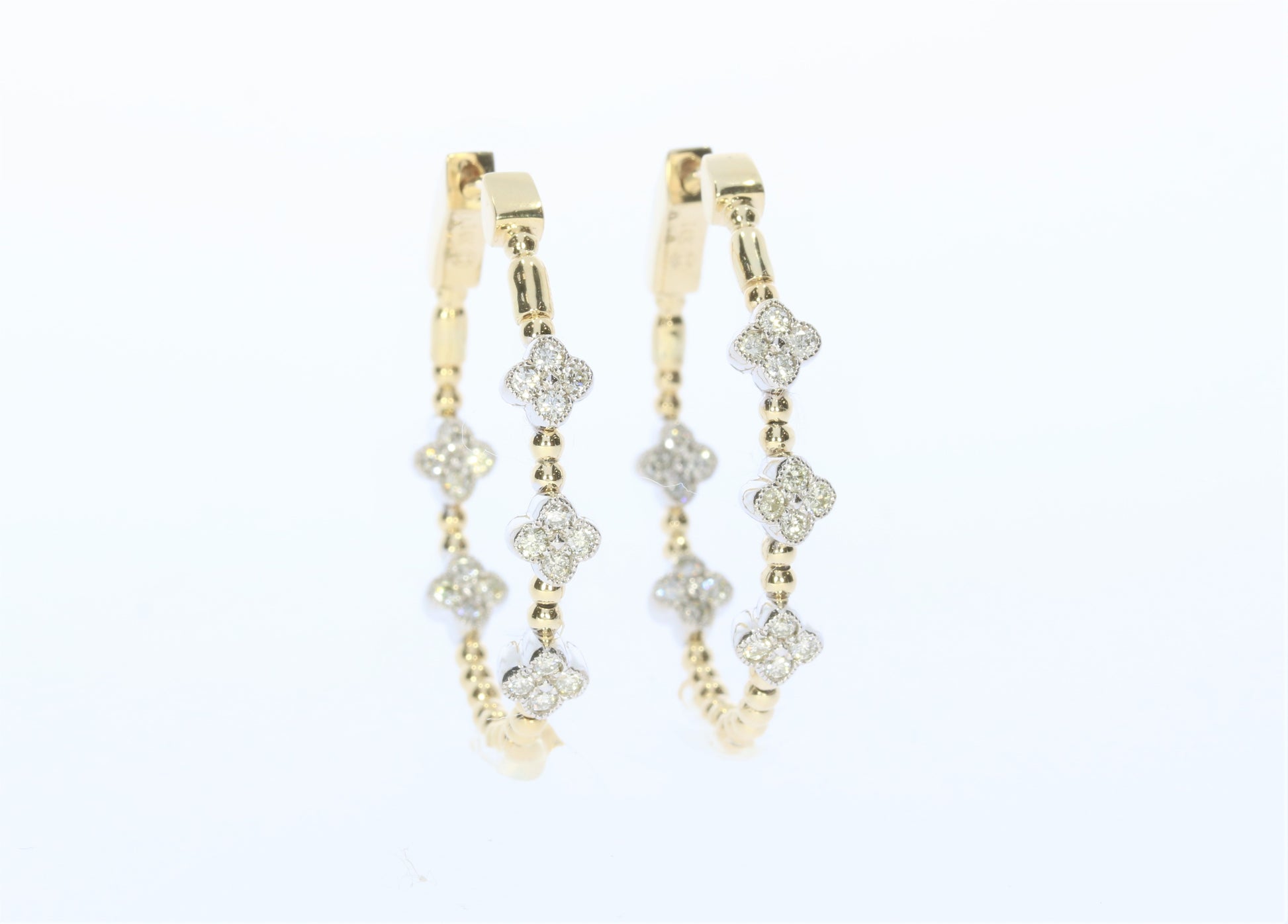 Ladies White and Yellow Gold Diamond Earrings - Diamond Earrings