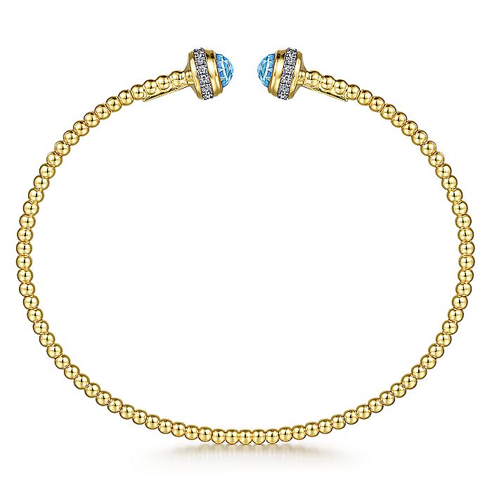 Gabriel & Co Yellow Gold Diamond and Blue Topaz Bujukan Open Bangle