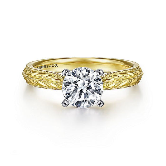 Gabriel & Co Yellow Gold Engraved Semi-Mount Engagement Ring - Diamond Semi-Mount Rings