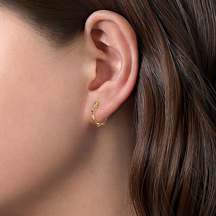Gabriel & Co Yellow Gold Graduating Pattern Huggie Earrings