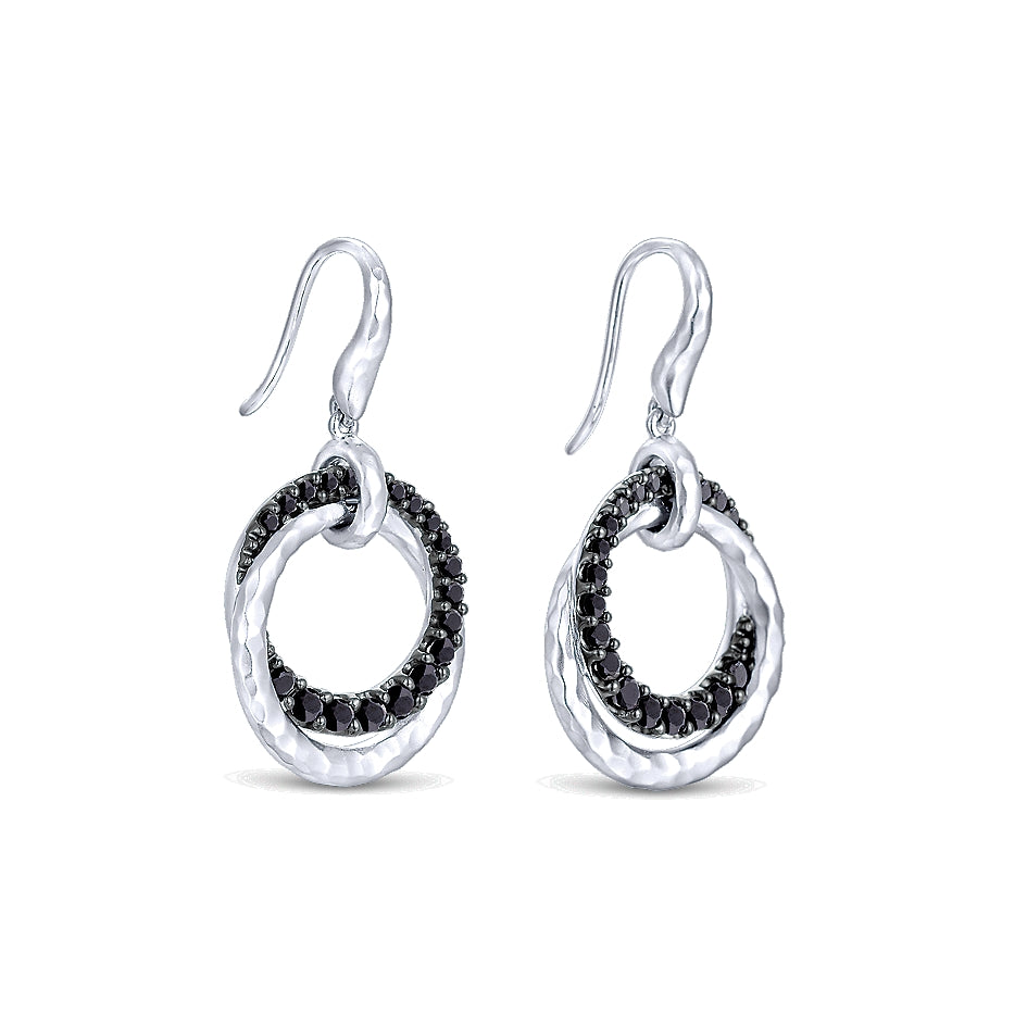 Gabriel & Co Silver Black Spinel Double Circle Drop Earrings - Colored Stone Earrings