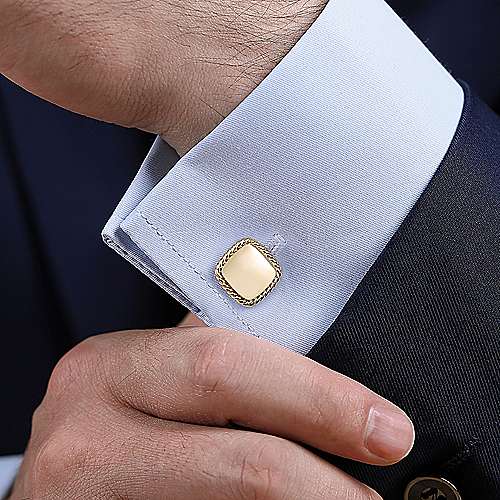 Gabriel & Co Yellow Gold Square Cufflinks with Twisted Rope Trim