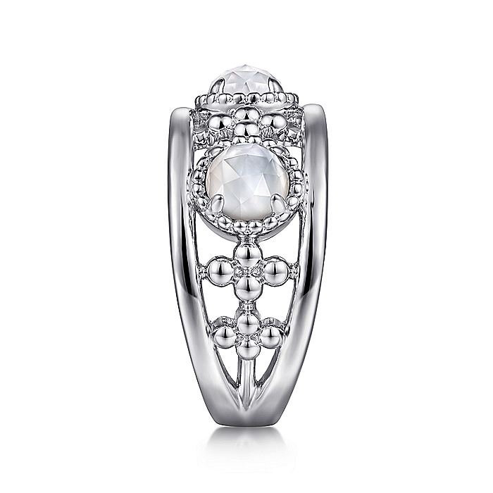 Gabriel & Co Sterling Silver Rock Crystal and White MOP Station Ring