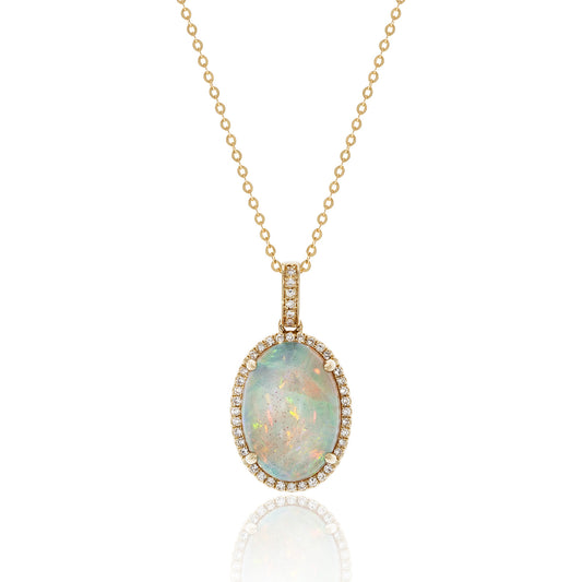Luvente Yellow Gold Opal & Diamond Drop Halo Pendant - Colored Stone Pendants