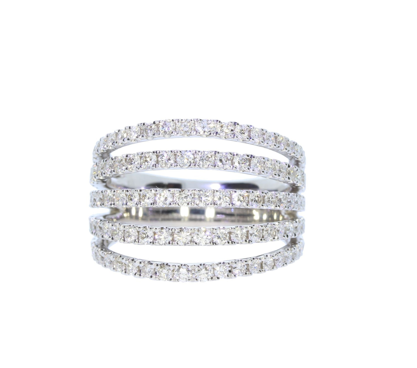 Ladies White Gold Five Row Diamond Fashion Ring - Diamond Fashion Rings - Women's