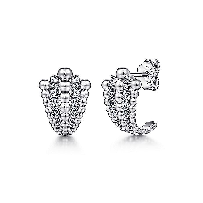 Gabriel & Co Sterling Silver White Sapphire And Beaded J Stud Earrings