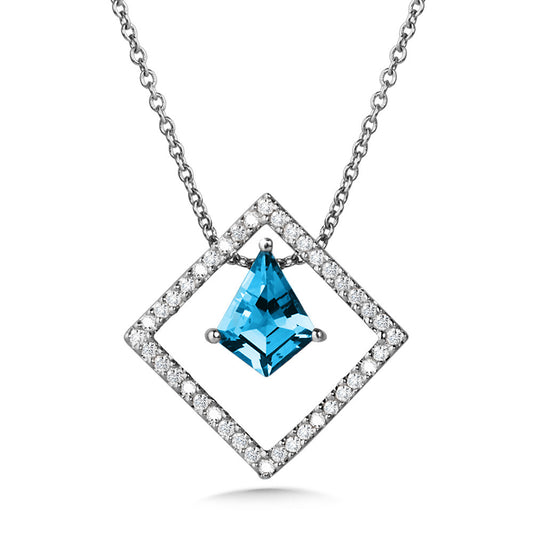 White Gold London Blue Topaz and Diamond Necklace - Colored Stone Necklace