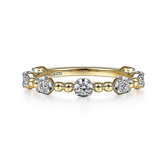 Gabriel & Co. Yellow Gold Bujukan and Diamond Station Ring