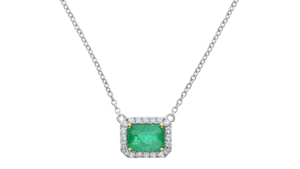 Ladies 18 Karat White and Yellow Gold Emerald Necklace