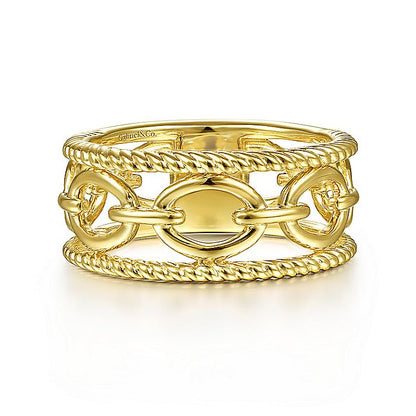 Gabriel & Co Yellow Gold Chain Link Ring with Twisted Rope Frame - Gold Fashion Rings - Women's