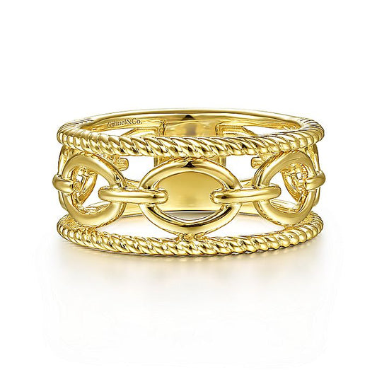 Gabriel & Co Yellow Gold Chain Link Ring with Twisted Rope Frame