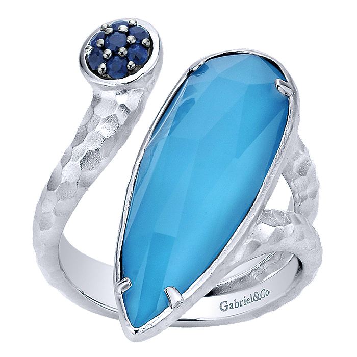 Gabriel & Co Silver Hammered Turquoise Doublet And Blue Sapphire Ring