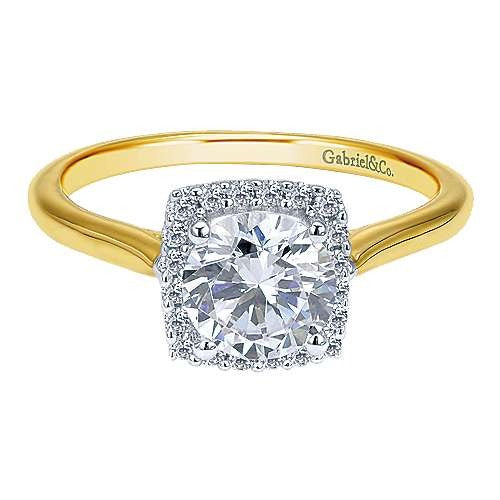 Gabriel & Co. Yellow Gold Cushion Halo Diamond Engagement Ring