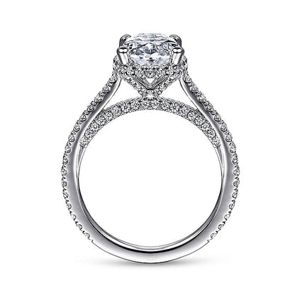 Gabriel & Co. 14 Karat White Gold Diamond Halo Semi-Mount Engagement Ring - Diamond Semi-Mount Rings