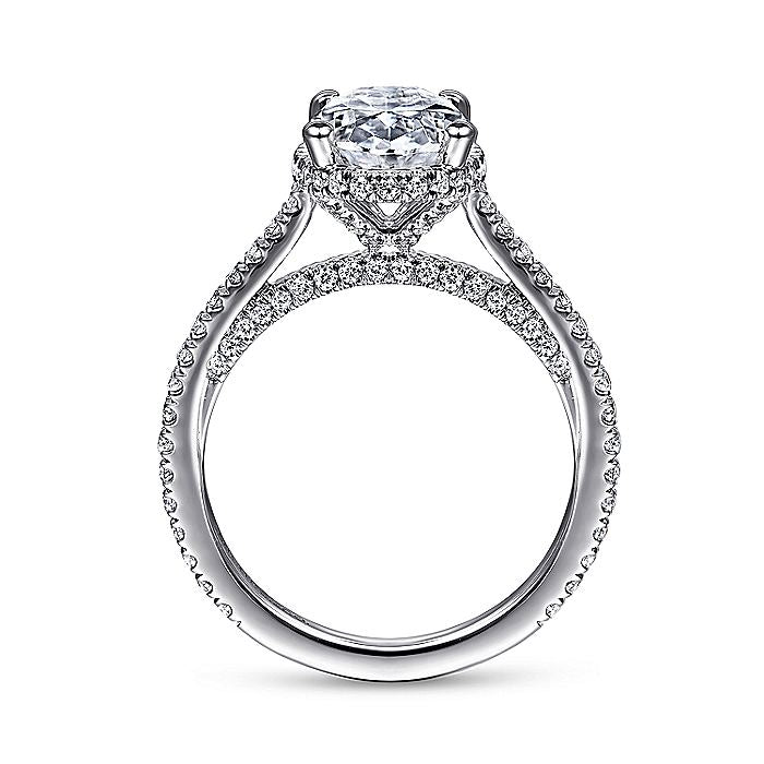 Gabriel & Co. 14 Karat White Gold Diamond Halo Semi-Mount Engagement Ring