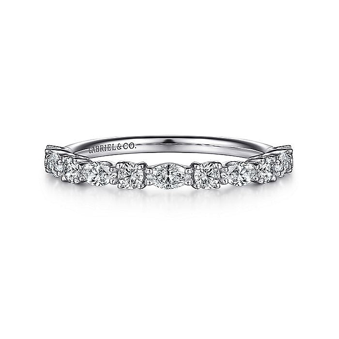 Gabriel & Co. 14 Karat White Gold Marquise and Round Diamond Anniversary Band - Diamond Wedding Bands - Women's