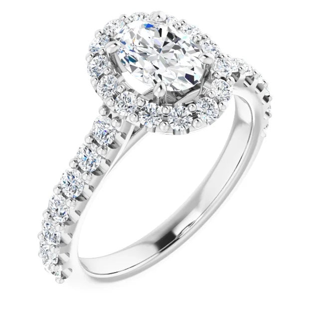 White Gold Oval Halo Lab Grown Diamond Engagmenet Ring - Diamond Engagement Rings