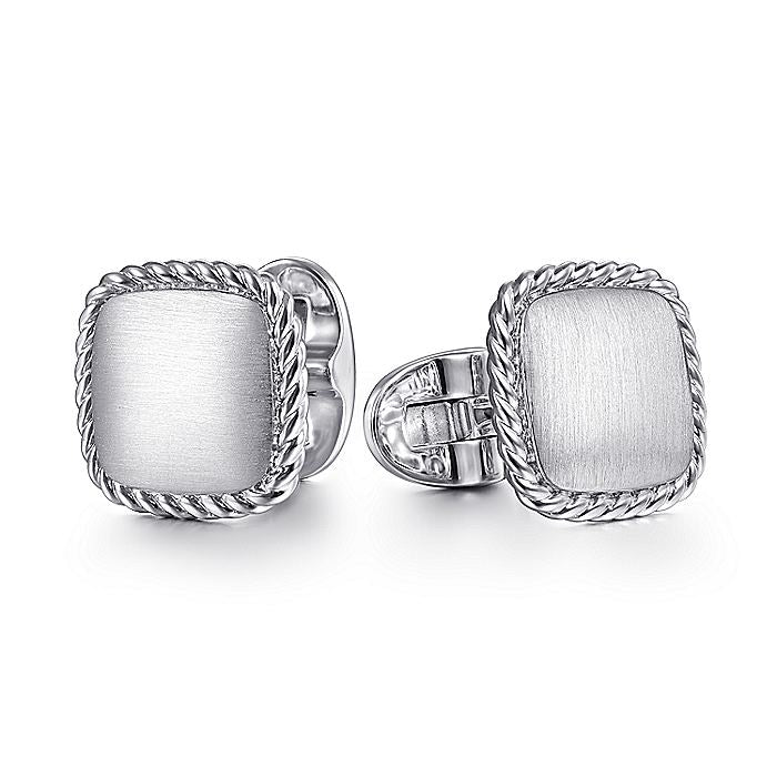 Gabriel & Co Sterling Silver Square Cufflinks with Twisted Rope Trim - Gents Cufflinks