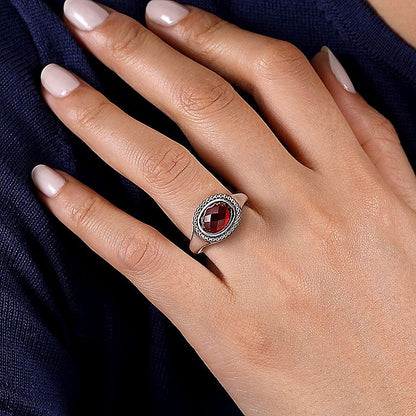 Gabriel & Co Sterling Silver Oval Garnet Bujukan Ring - Colored Stone Rings - Women's