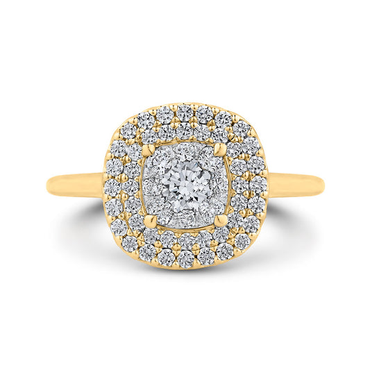 Luminous Yellow & White Gold Double Halo Engagement ring