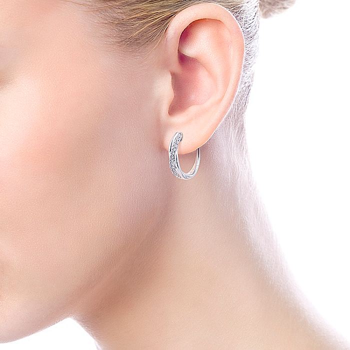 Gabriel & Co Silver Twisted 15mm White Sapphire Huggie Earrings - Colored Stone Earrings