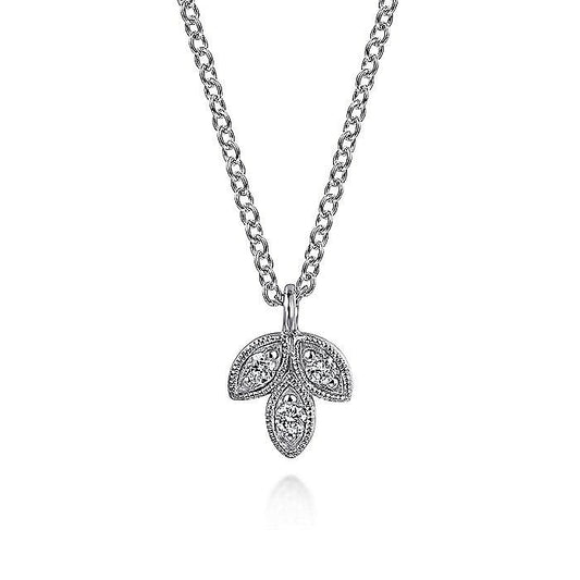 Gabriel & Co. White Gold Diamond Leaf Shape Pendant