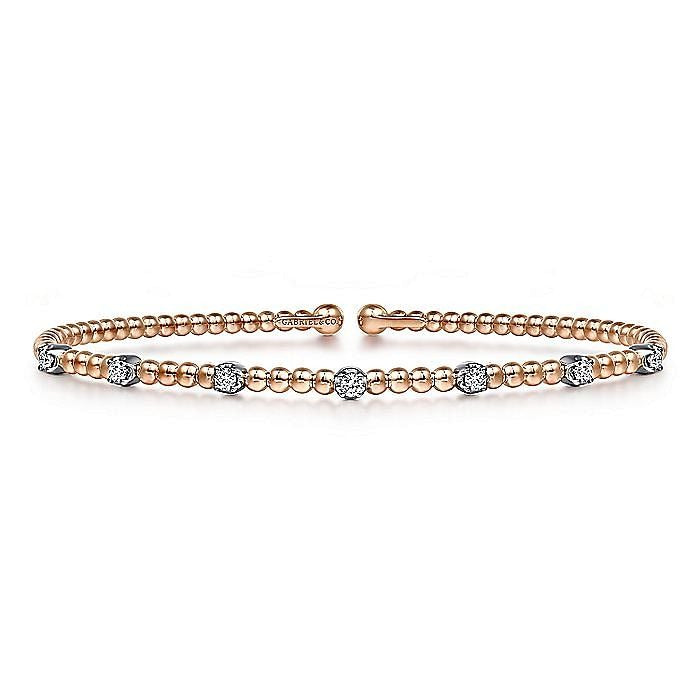 Gabriel & Co. White and Rose Gold Bujukan Cuff Bracelet with Diamond Stations - Diamond Bracelets
