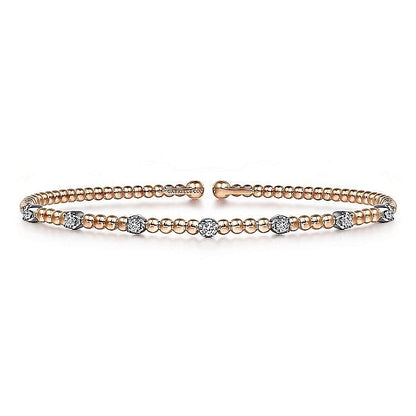 Gabriel & Co. White and Rose Gold Bujukan Cuff Bracelet with Diamond Stations - Diamond Bracelets