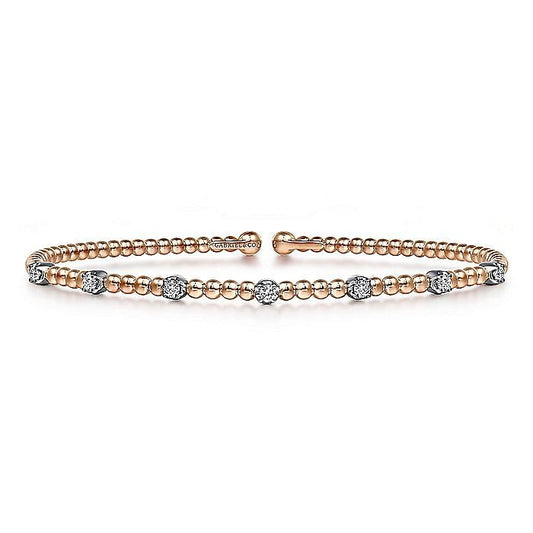 Gabriel & Co. White and Rose Gold Bujukan Cuff Bracelet with Diamond Stations
