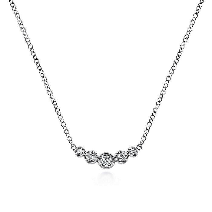 Gabriel & Co. 14 Karat White Gold Curved Diamond Bar Pendant