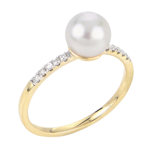 Yellow Gold Pearl and Diamond Ring - Pearl Rings