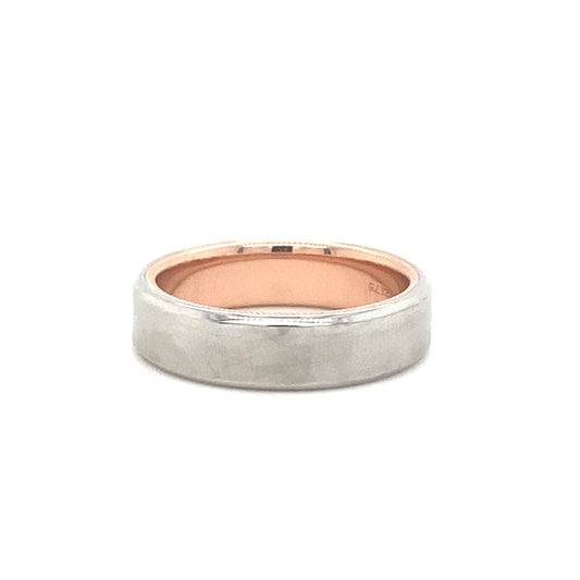 Verragio Mens White & Rose Gold Hammered Wedding Band