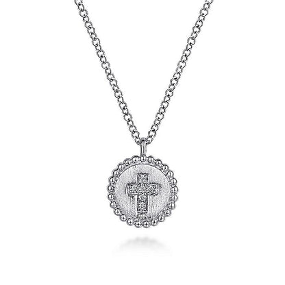 Gabriel & Co. Sterling Silver Bujukan Round Pendant Diamond Cross 17.5 Inch Necklace - Diamond Necklaces