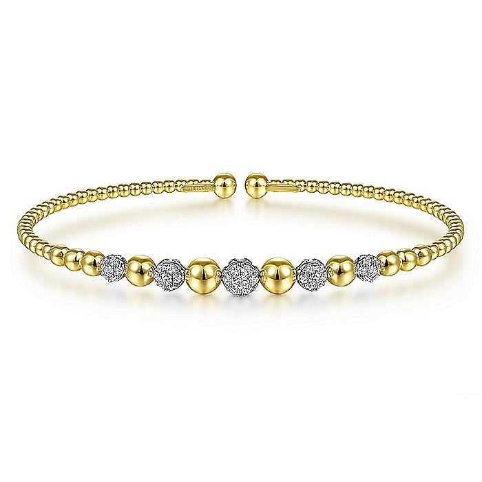 Gabriel & Co. Yellow and White Gold Bujukan Diamond Station Bangle Bracelet - Diamond Bracelets