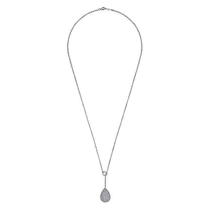 Gabriel & Co Sterling Silver White Sapphire Pave' Teardrop Necklace - Silver Necklace