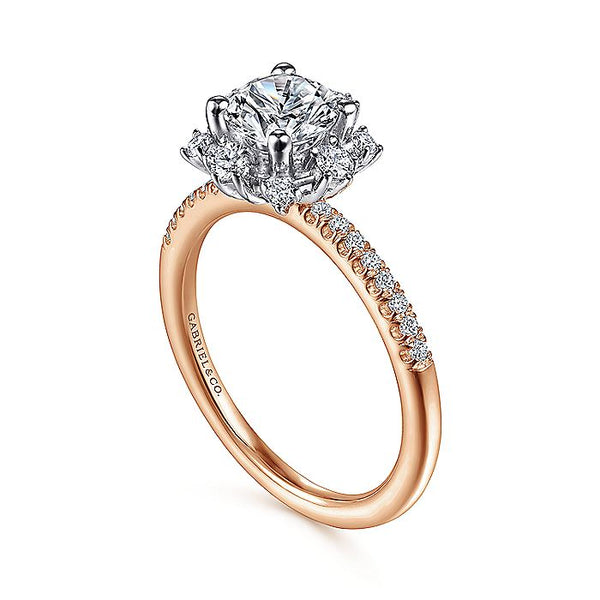 Gabriel & Co. 14 Karat White and Rose Gold Starlight Halo Semi-Mount Engagement Ring