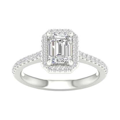 White Gold Laboratory Grown Emerald Cut Diamond Halo Engagement Ring