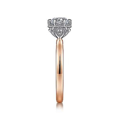 Gabriel & Co. Art Deco White & Rose Gold Round Diamond Engagement Ring