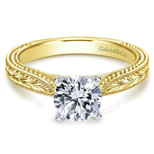 Gabriel & Co Yellow And White Gold Engraved Semi-Mount Engagement Ring