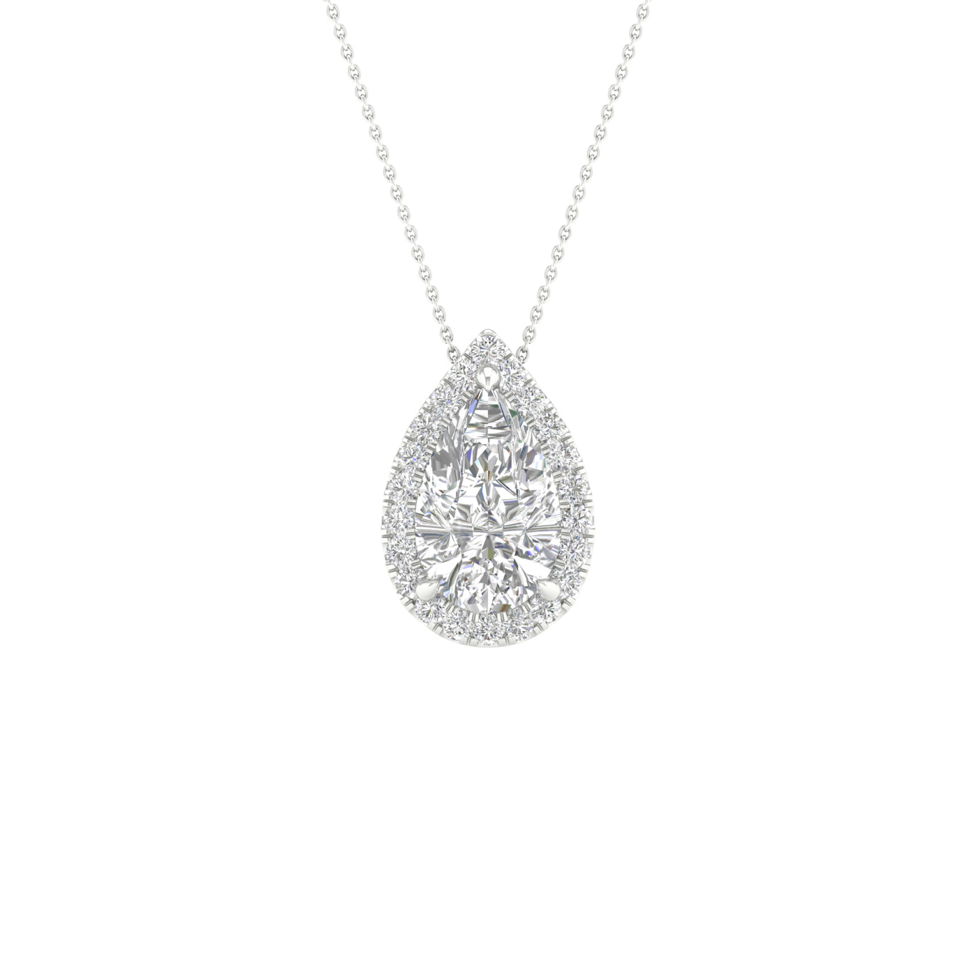 White Gold Laboratory Grown Pear Shaped Diamond Halo Pendant - Diamond Pendants
