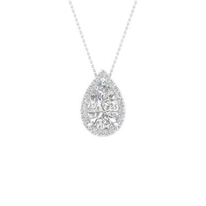 White Gold Laboratory Grown Pear Shaped Diamond Halo Pendant - Diamond Pendants