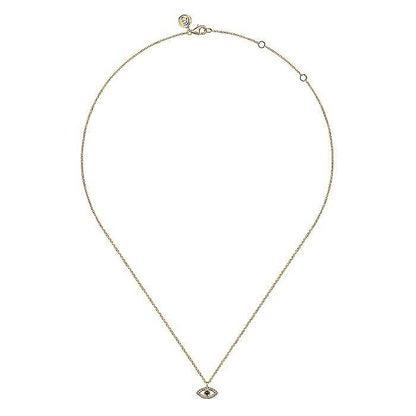 Gabriel & Co. Yellow Gold Diamond and Sapphire Evil Eye White Enamel Pendant