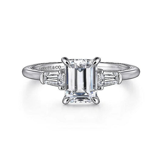Gabriel & Co Emerald Three Stone Sem-Mount Engagement Ring