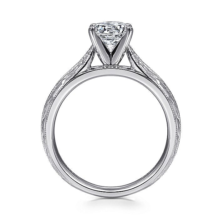 Gabriel & Co White Gold Engraved Semi-Mount Engagement Ring - Diamond Semi-Mount Rings