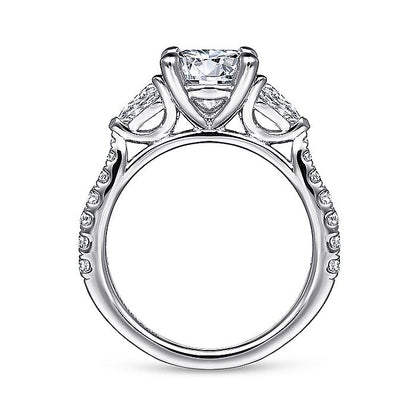 Gabriel & Co. 14 Karat White Gold Three Stone Semi-Mount Engagement Ring - Diamond Semi-Mount Rings