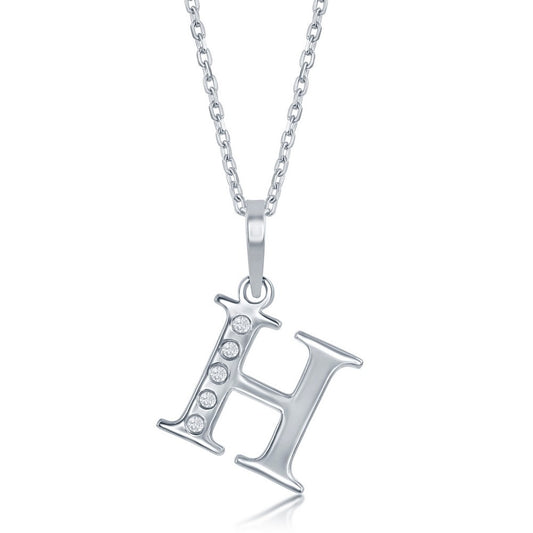 Sterling Silver Diamond H Necklace - Silver Necklace